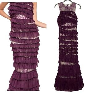 NWT L’ATISTE By Amy Purple Lace and Ruffle Mermaid Gown